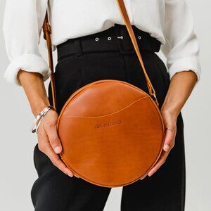 Portland Leather Circle Crossbody Bag, Honey color, size Large
